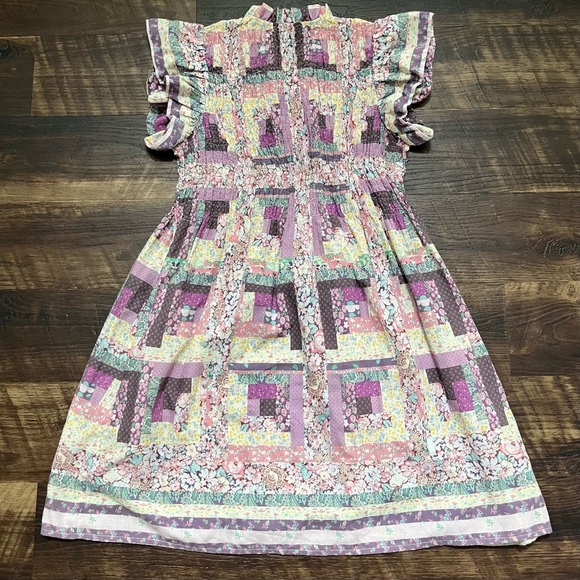 Sea New York Naya patchwork vintage flutter sleeve ruffle dress XS cottagecore - Picture 9 of 10